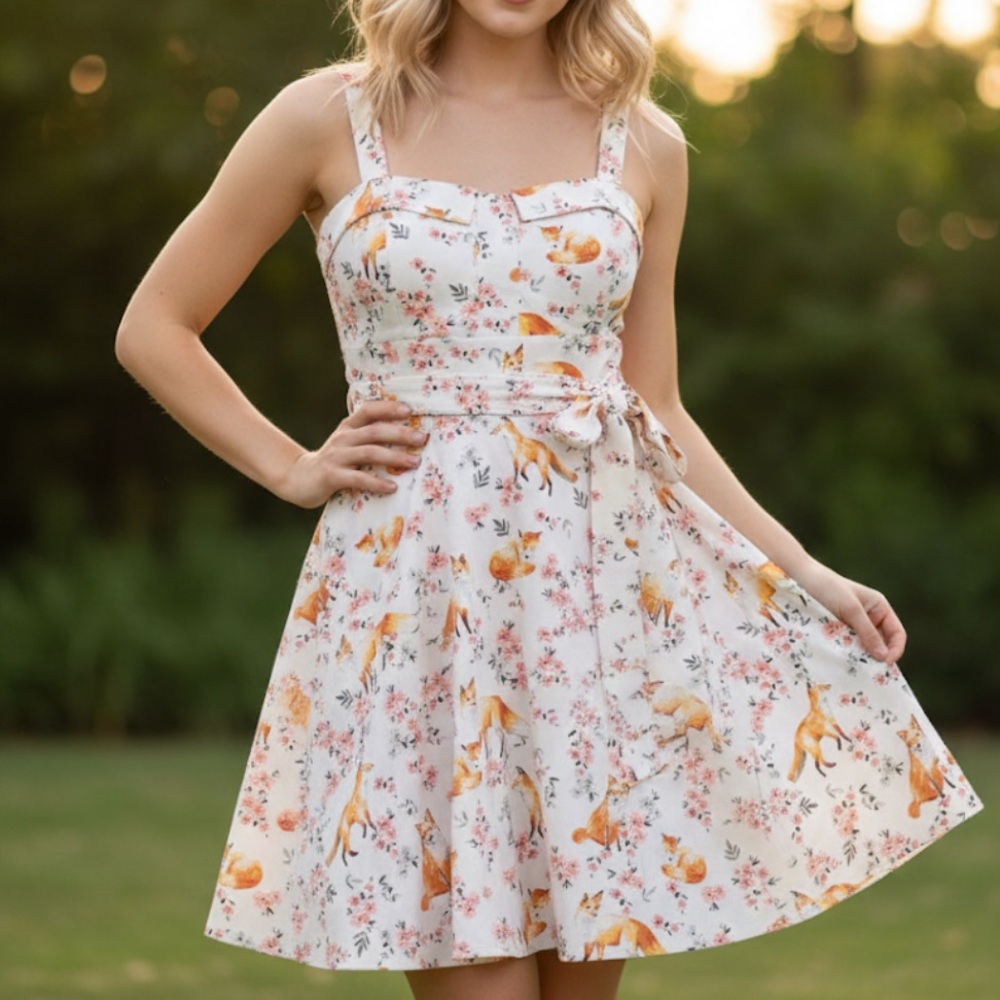 Ixia Fox & Floral Print Fit & Flare Mini
Dress - NWT - Size S